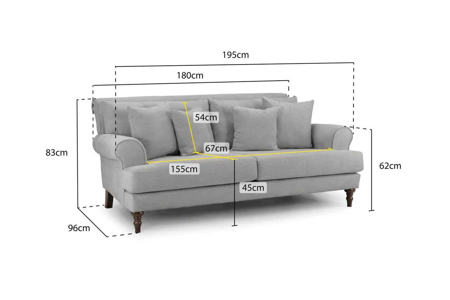 Oxford 3 Seater Sofa In Grey