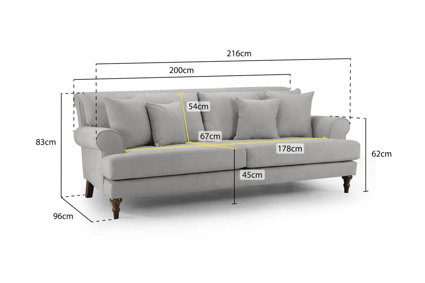 Oxford 4 Seater Sofa In Grey