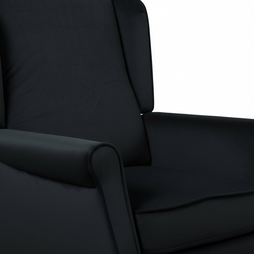 Black Velvet Armchair with Reclining Back Function and Oak Legs