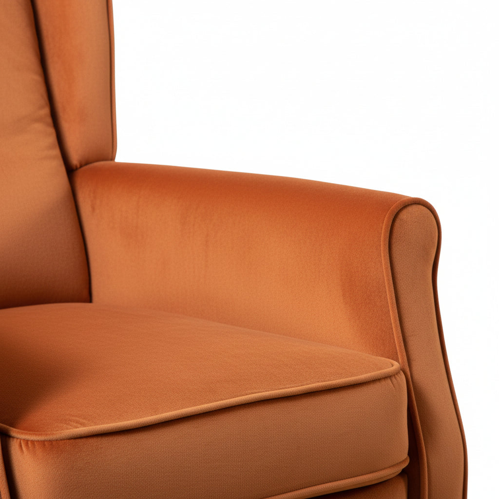 Burnt Orange Velvet Armchair with Reclining Back Function and Oak Legs