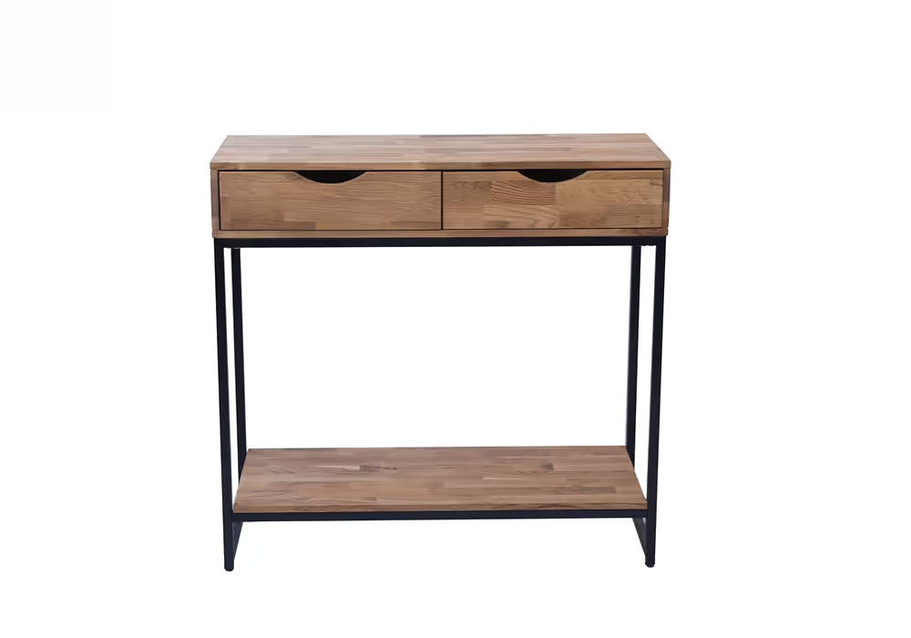 Harry Christian Home Industrial Console Table Solid Oak Black Metal Frame