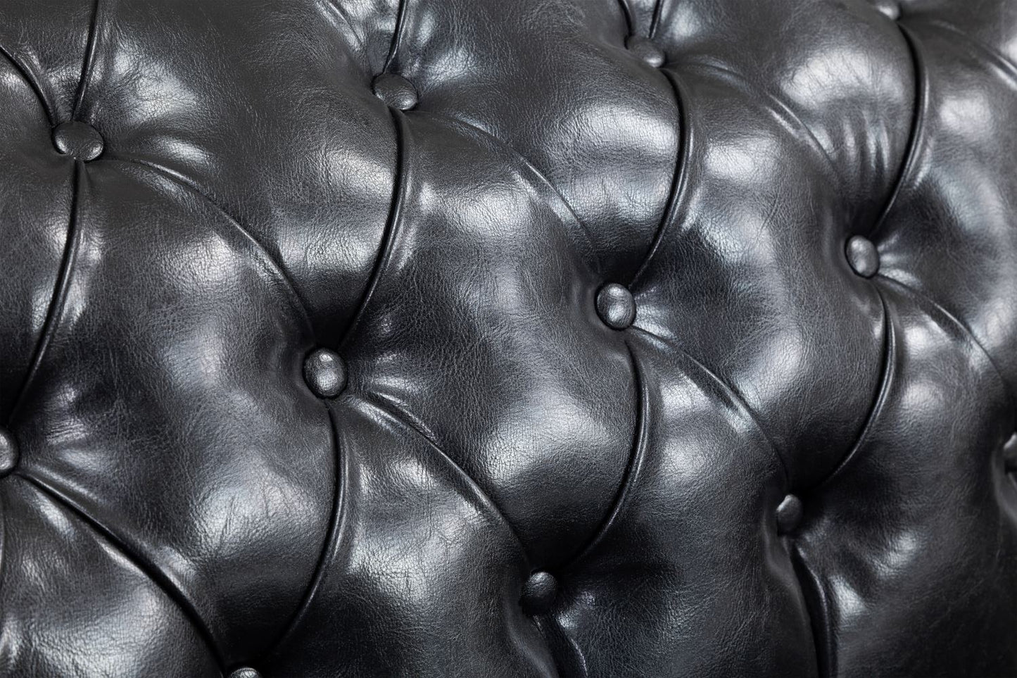 2 Seater Black Leather Chesterfield Sofa