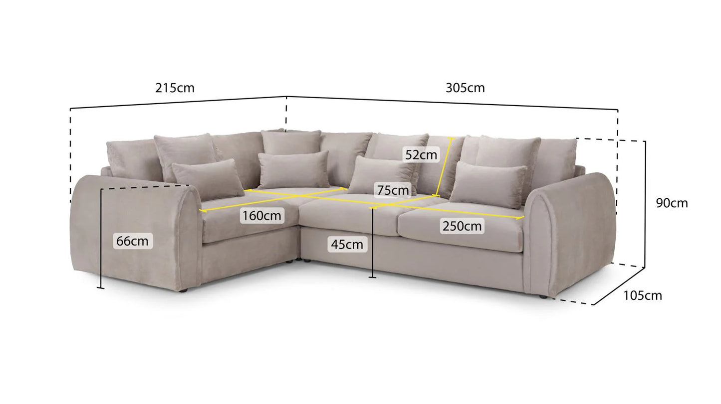 Mirabel Left Hand Facing Corner Sofa In Grey Velvet