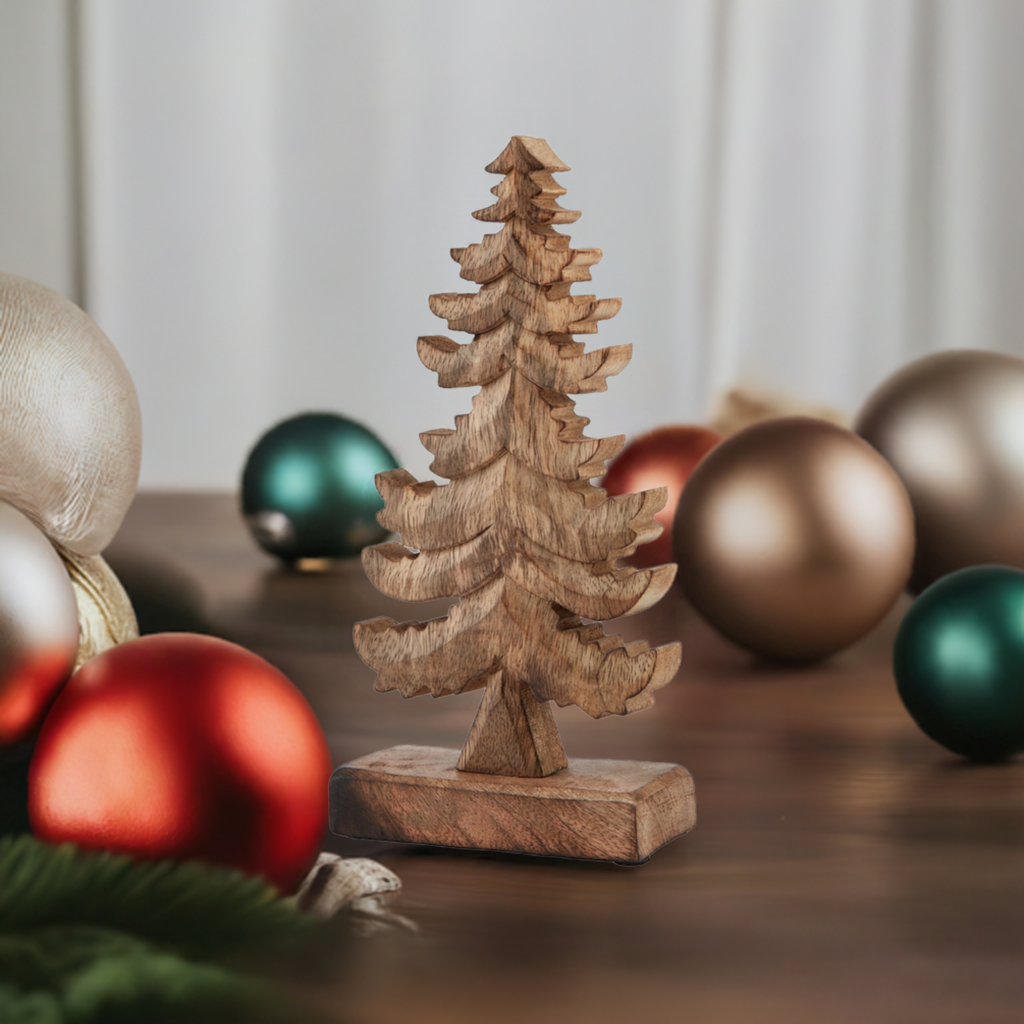 26cm Tall Natural Wooden Christmas Tree Ornament