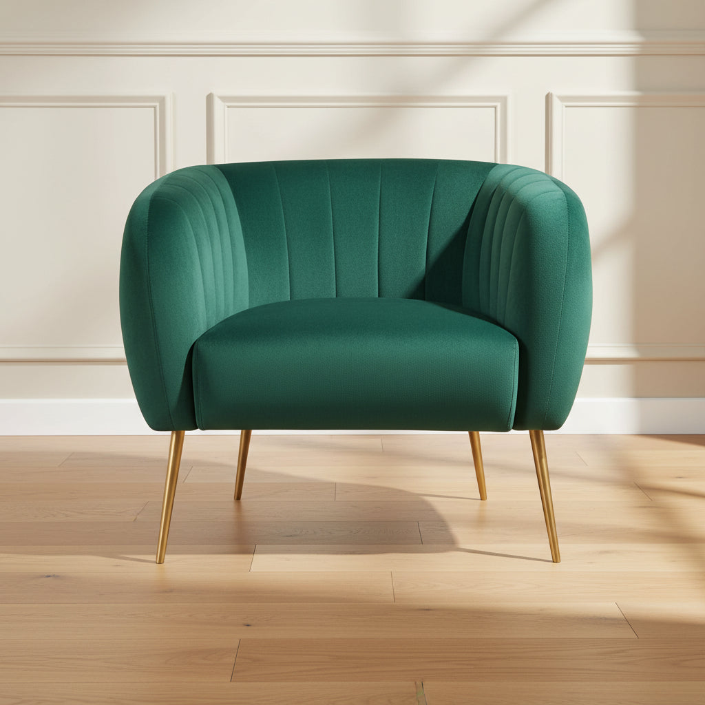 green velvet armchair with gold legs