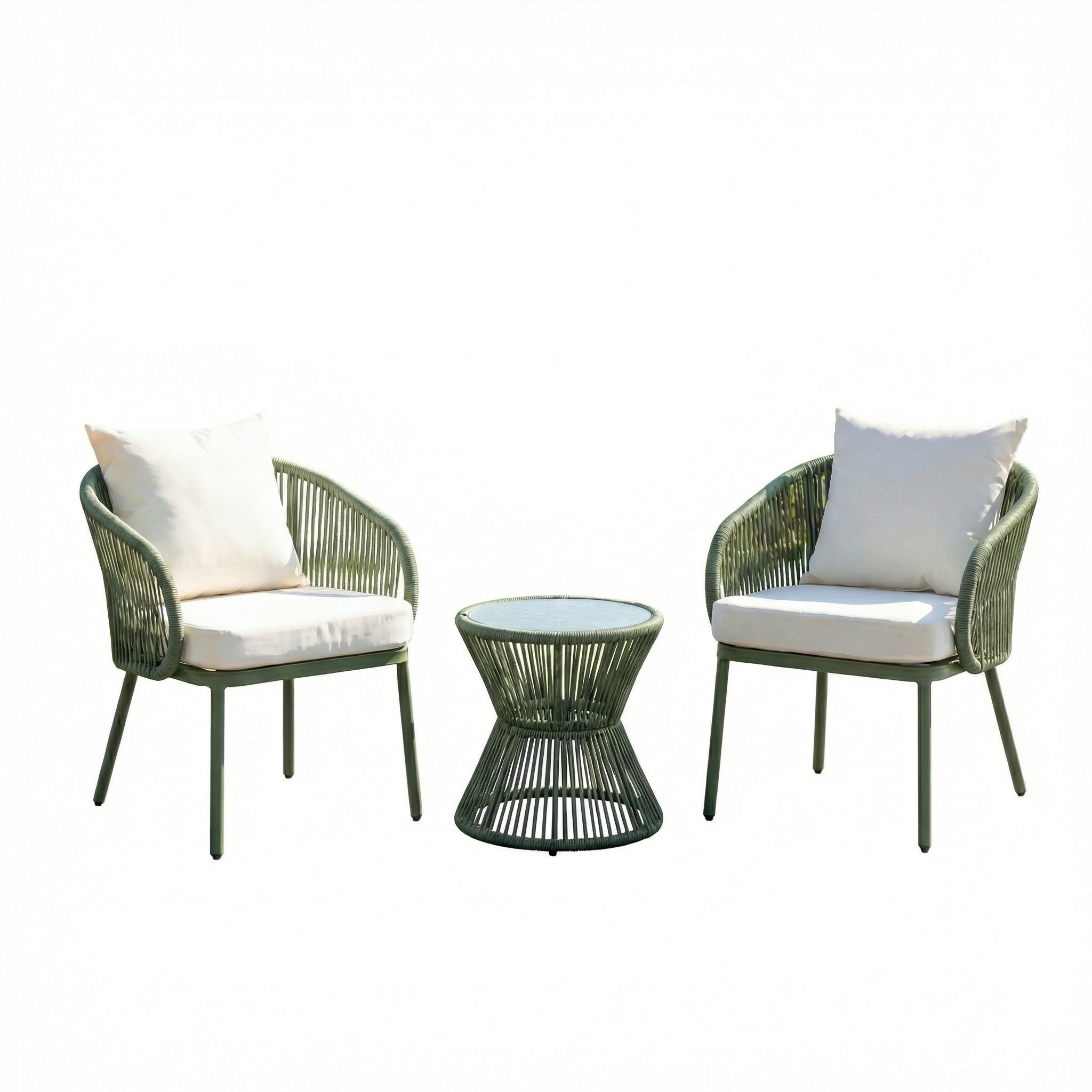 3 Piece Garden Patio Furniture Set in Green & Cream By Harry Christian Home