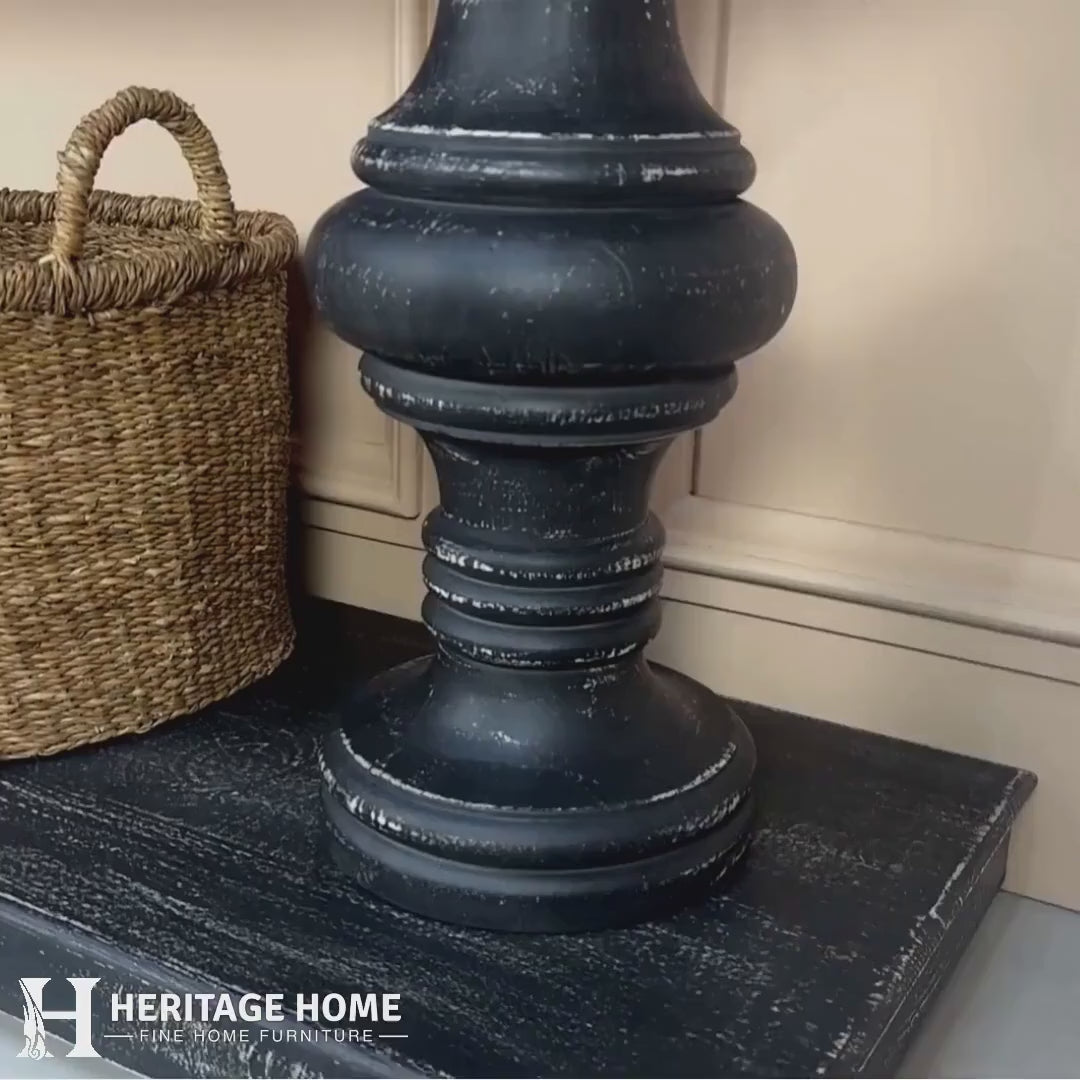 180cm Black Distressed Console Table with Drawers