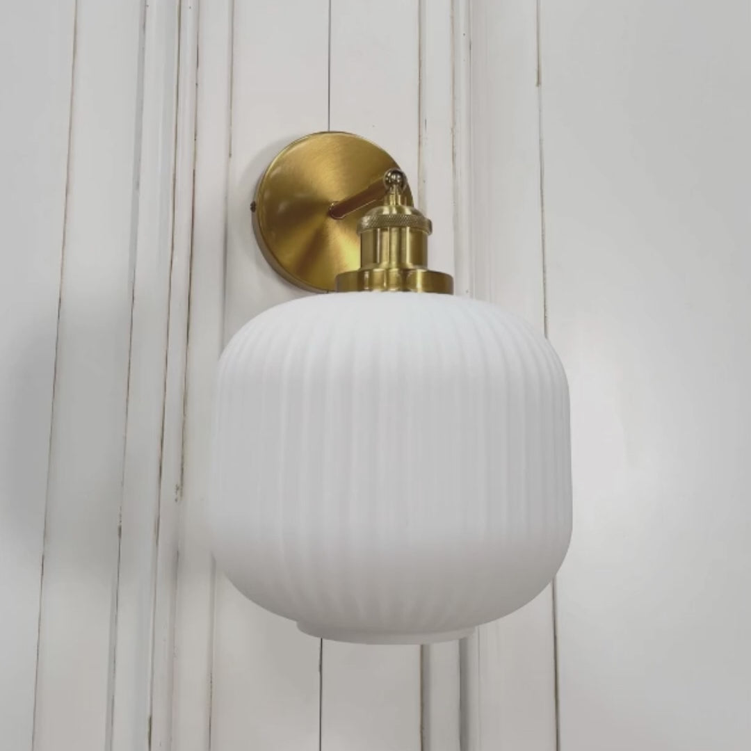 Brushed Brass Fluted Frosted Glass Wall Light