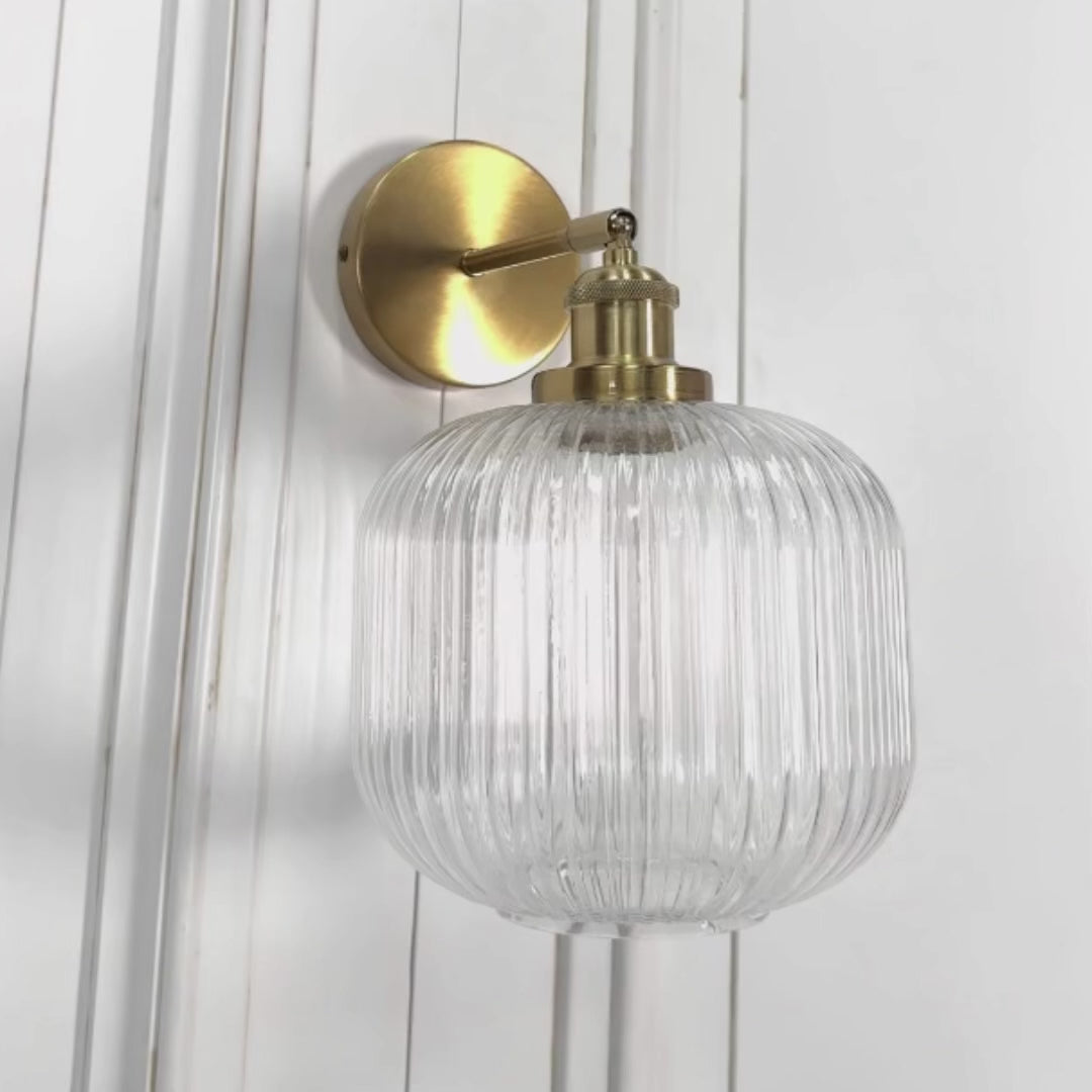 Brushed Brass Fluted Clear Glass Wall Light