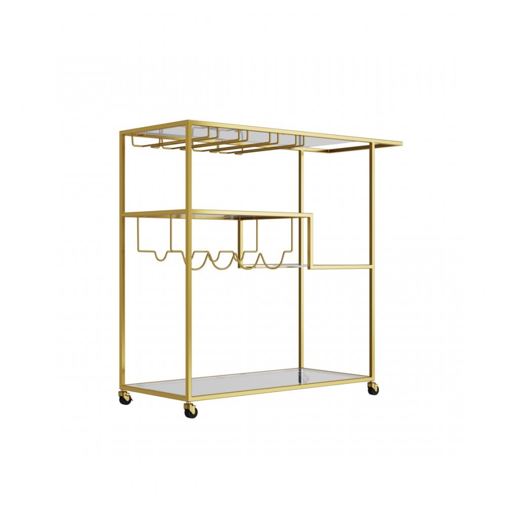 Harry Christian Home Art Deco Gold Drinks Trolley With Racks